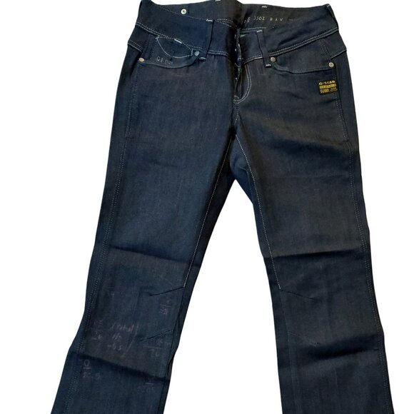 Retro G-Star Fender Mini Bell Bottom Capris Shorts Blue Denim Jeans Sz 27 NWT - Picture 2 of 9